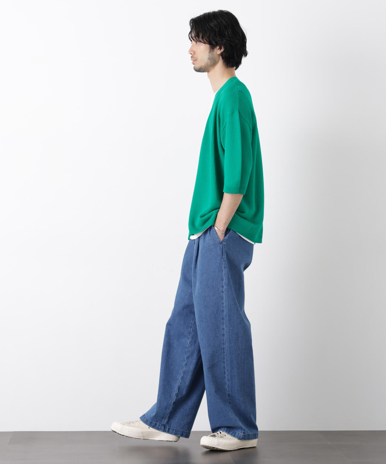 エアリードレープ ニットカーディガン 5分袖 6726122216