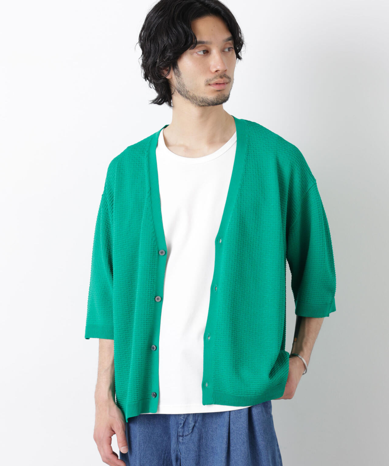 エアリードレープ ニットカーディガン 5分袖 6726122216