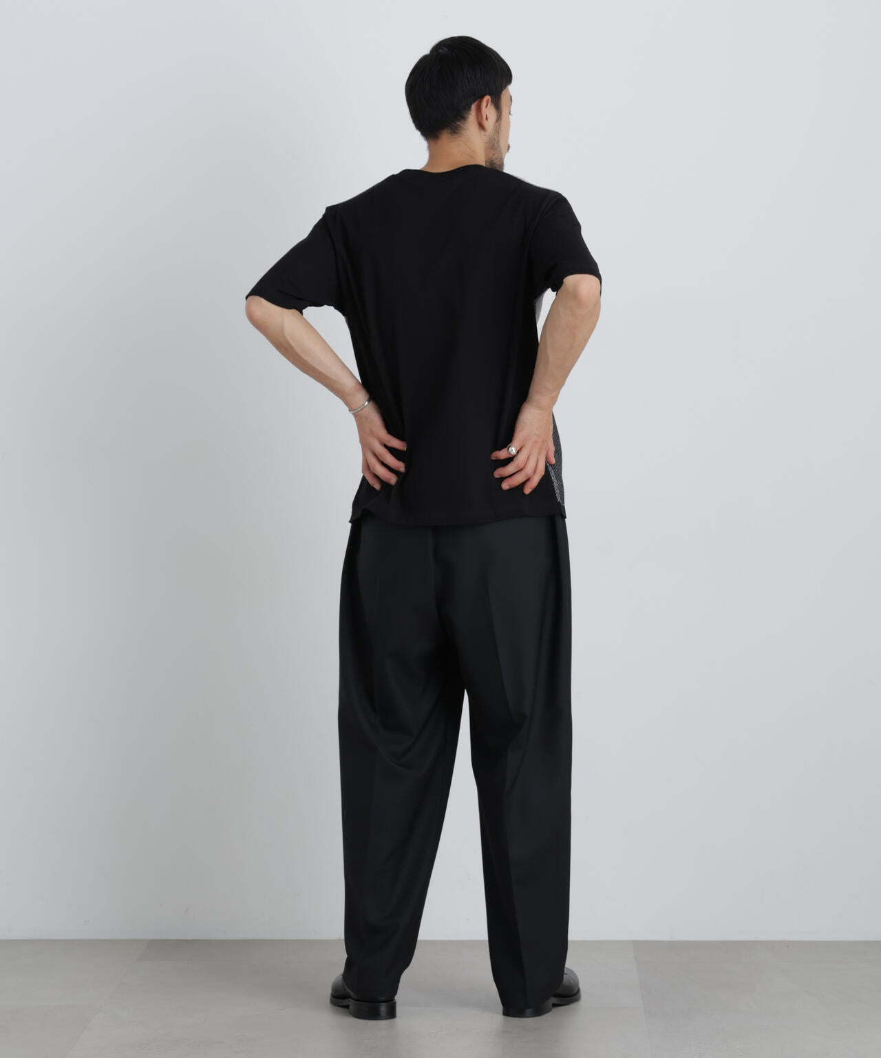 切替チェックニットTシャツ 半袖