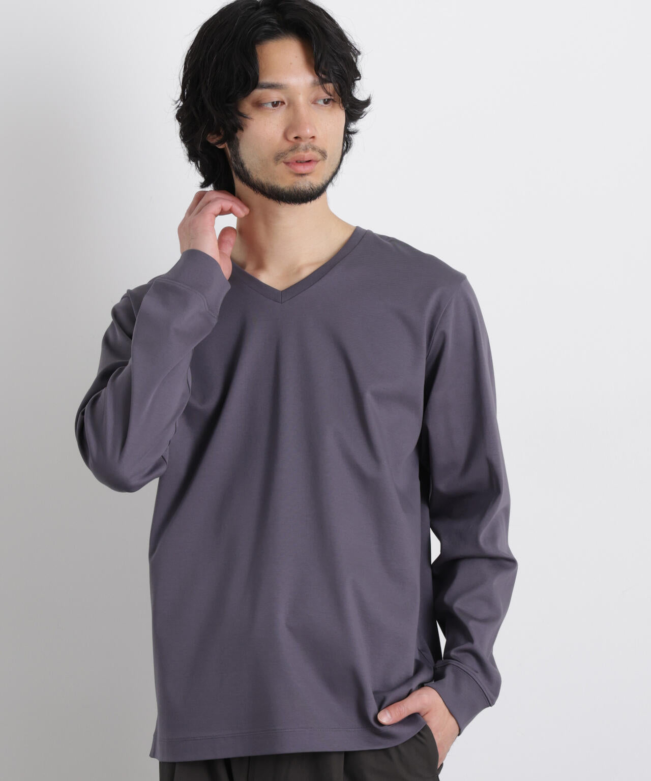 アンチスメルVネックTシャツ 長袖 6726123202