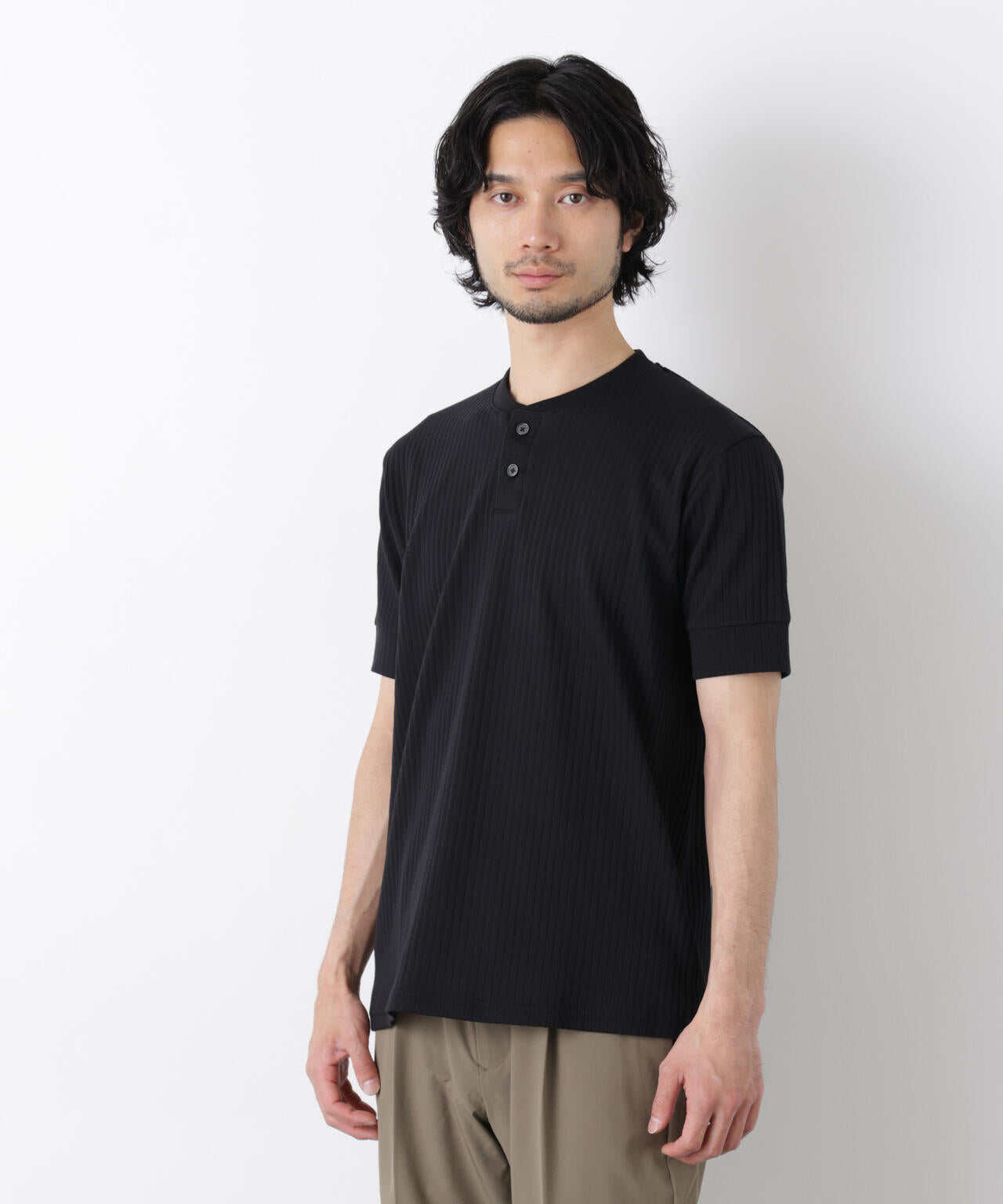 TFW49 ヘンリーネック 半袖シャツ ブラック Mサイズ ワイドリブスタンダードヘンリーネックTシャツ 半袖