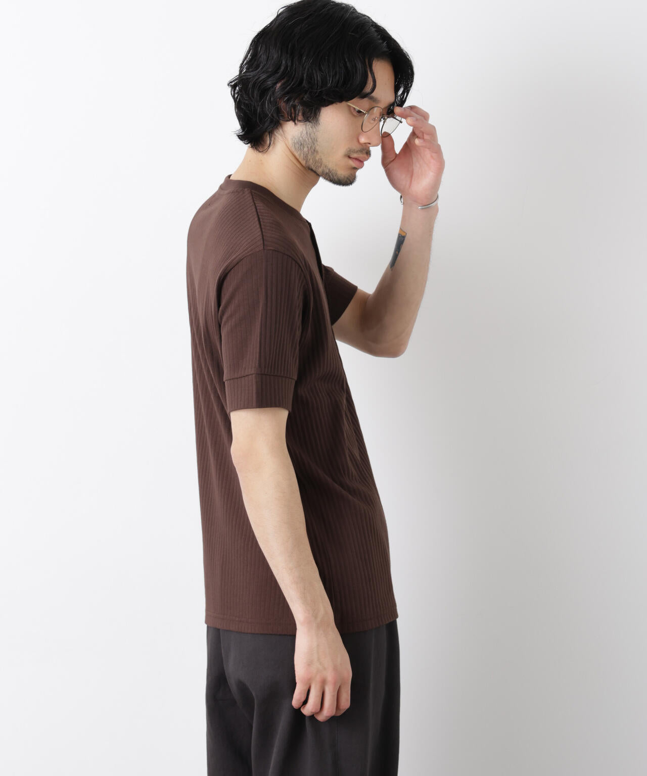 ワイドリブスタンダードヘンリーネックTシャツ 半袖 6726124214