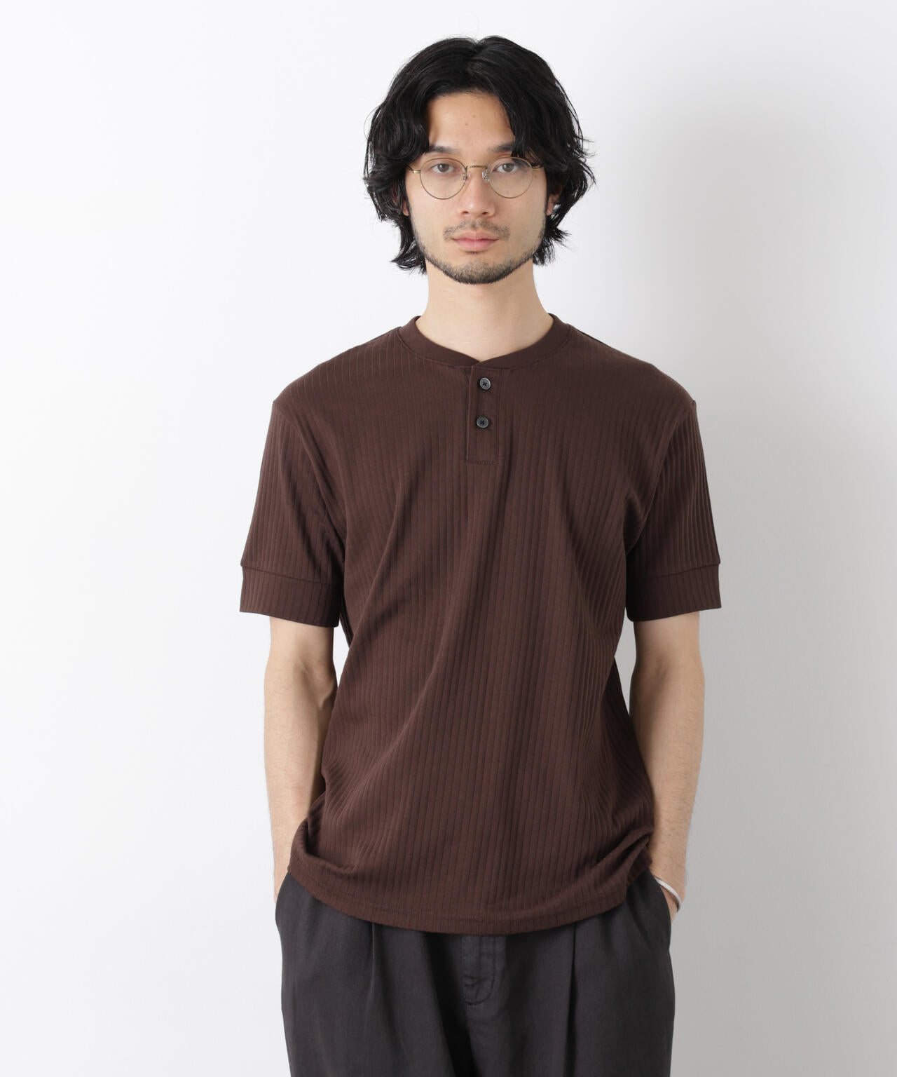 ワイドリブスタンダードヘンリーネックTシャツ 半袖 6726124214