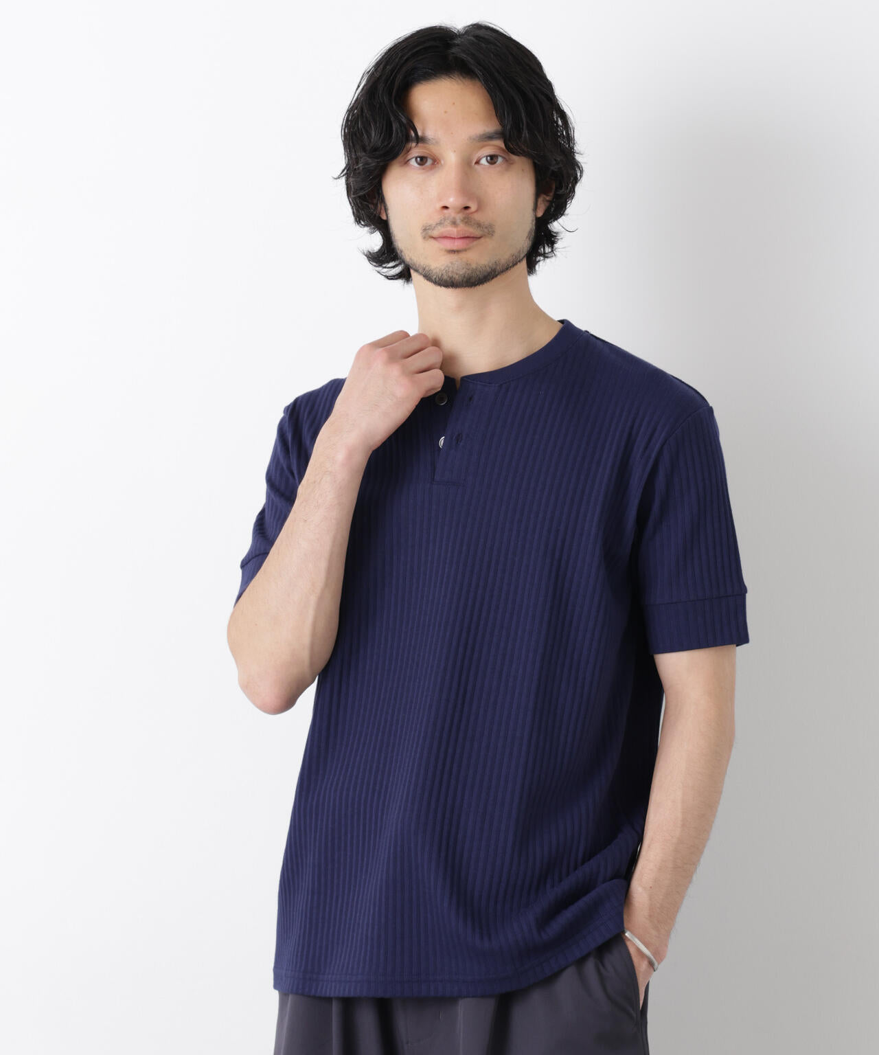 ワイドリブスタンダードヘンリーネックTシャツ 半袖 6726124214
