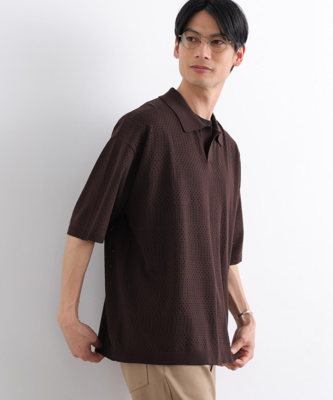 WEB限定/スキッパーテックニットポロシャツ/半袖 6726124219