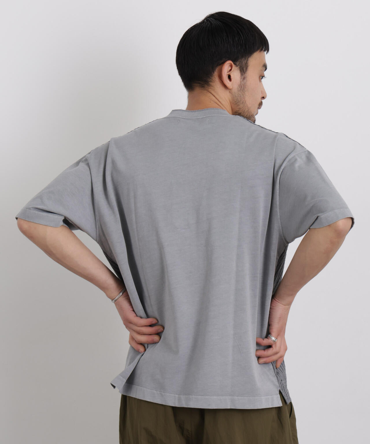 オーバーダイジャガードストライプヘンリーTシャツ 半袖 6726124221