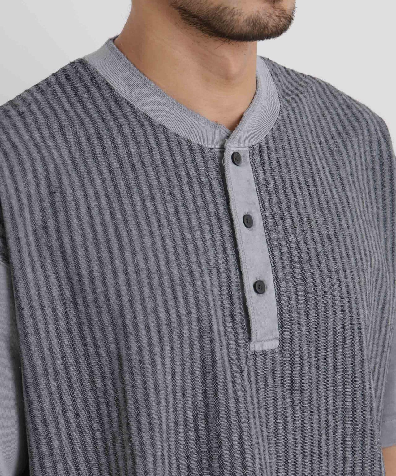 オーバーダイジャガードストライプヘンリーTシャツ 半袖 6726124221