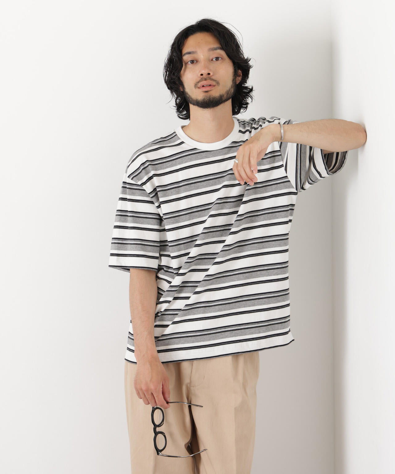 コーマコットンランダムボーダーTシャツ 6726124223