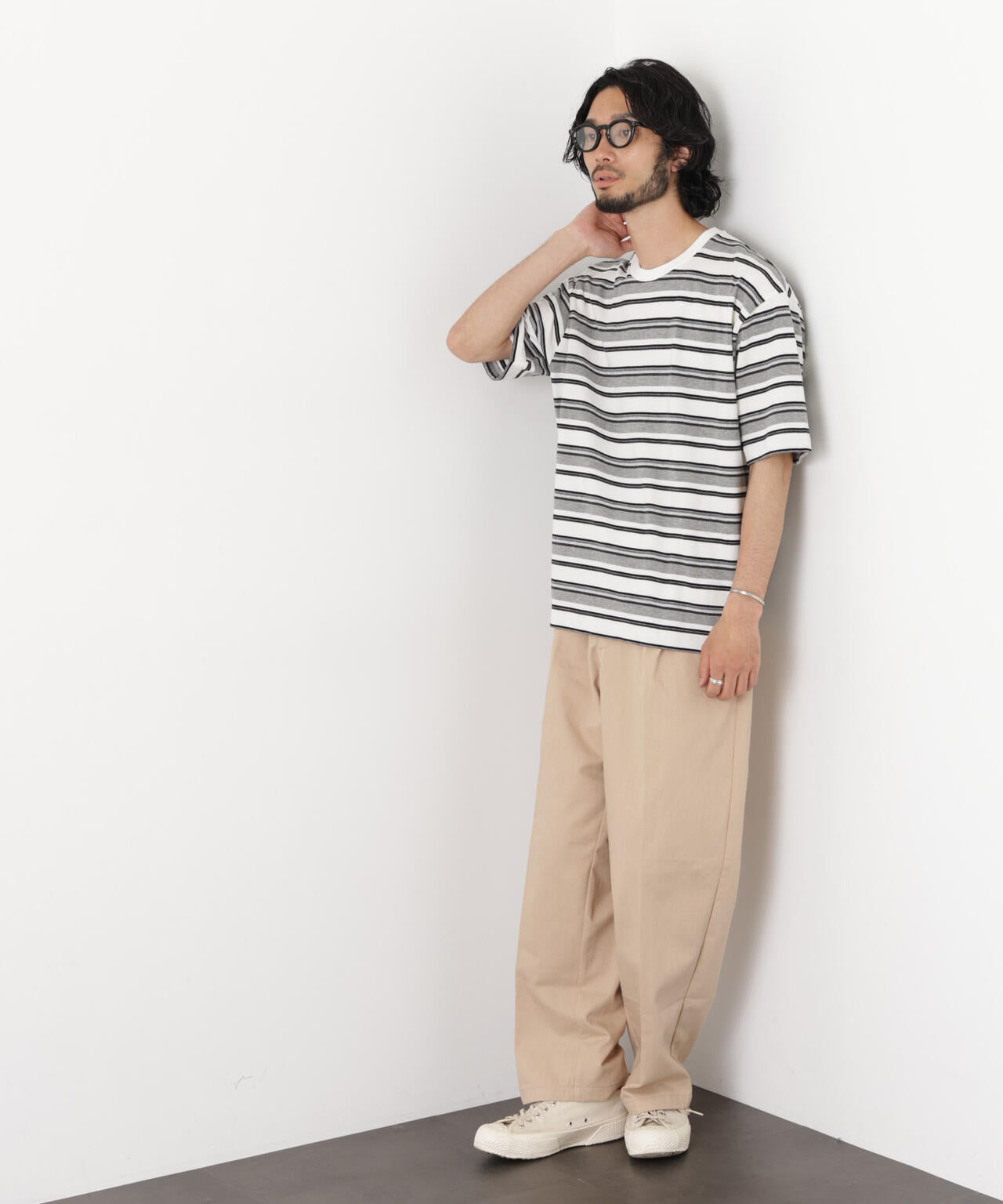 コーマコットンランダムボーダーTシャツ 6726124223