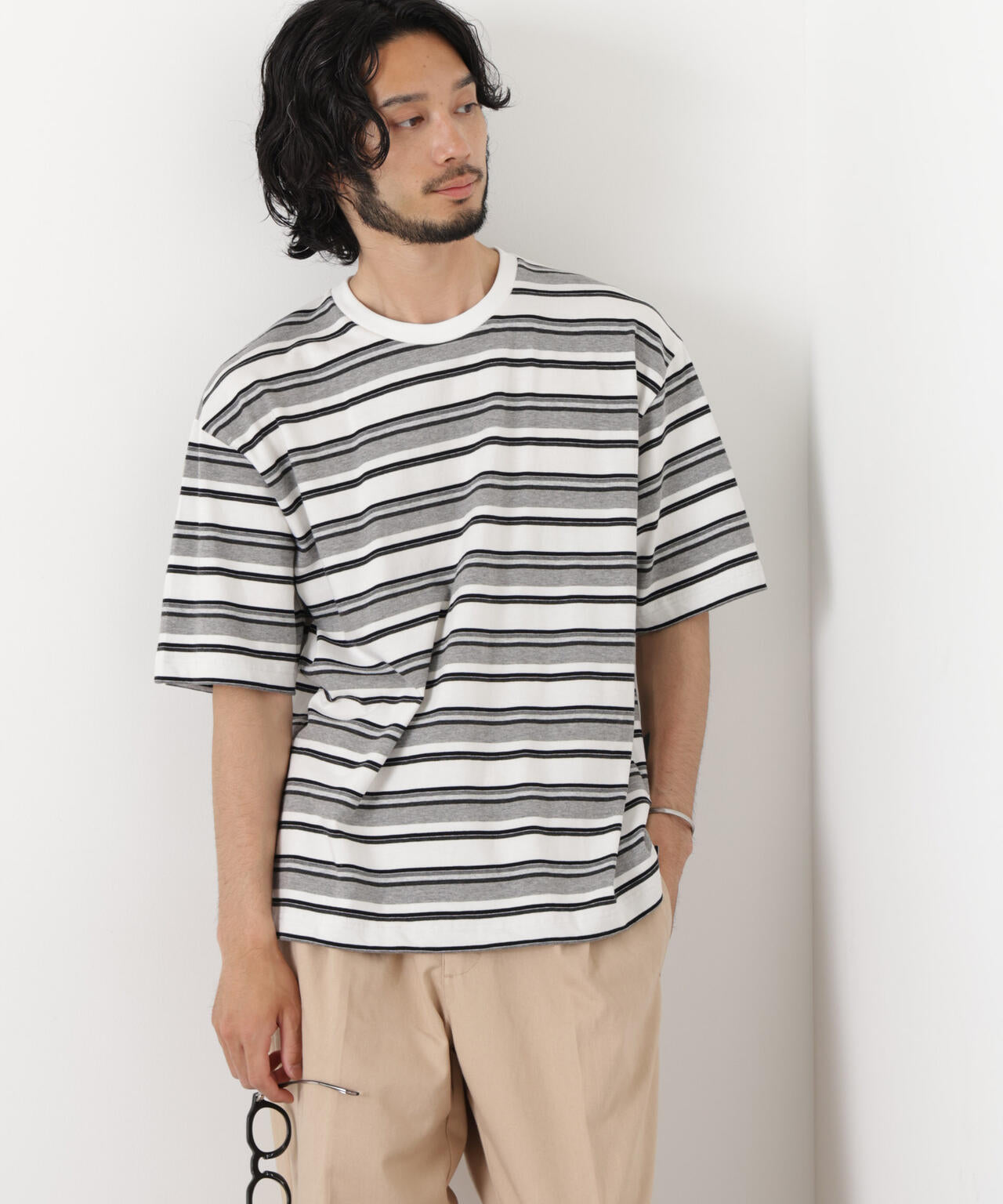 コーマコットンランダムボーダーTシャツ 6726124223