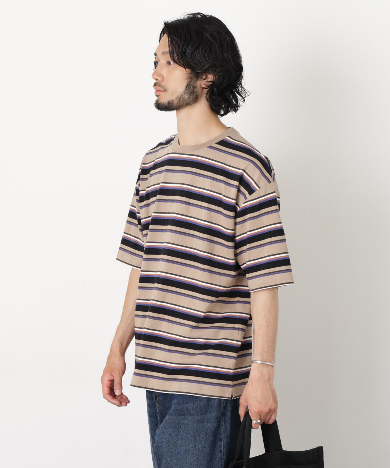 コーマコットンランダムボーダーTシャツ 6726124223