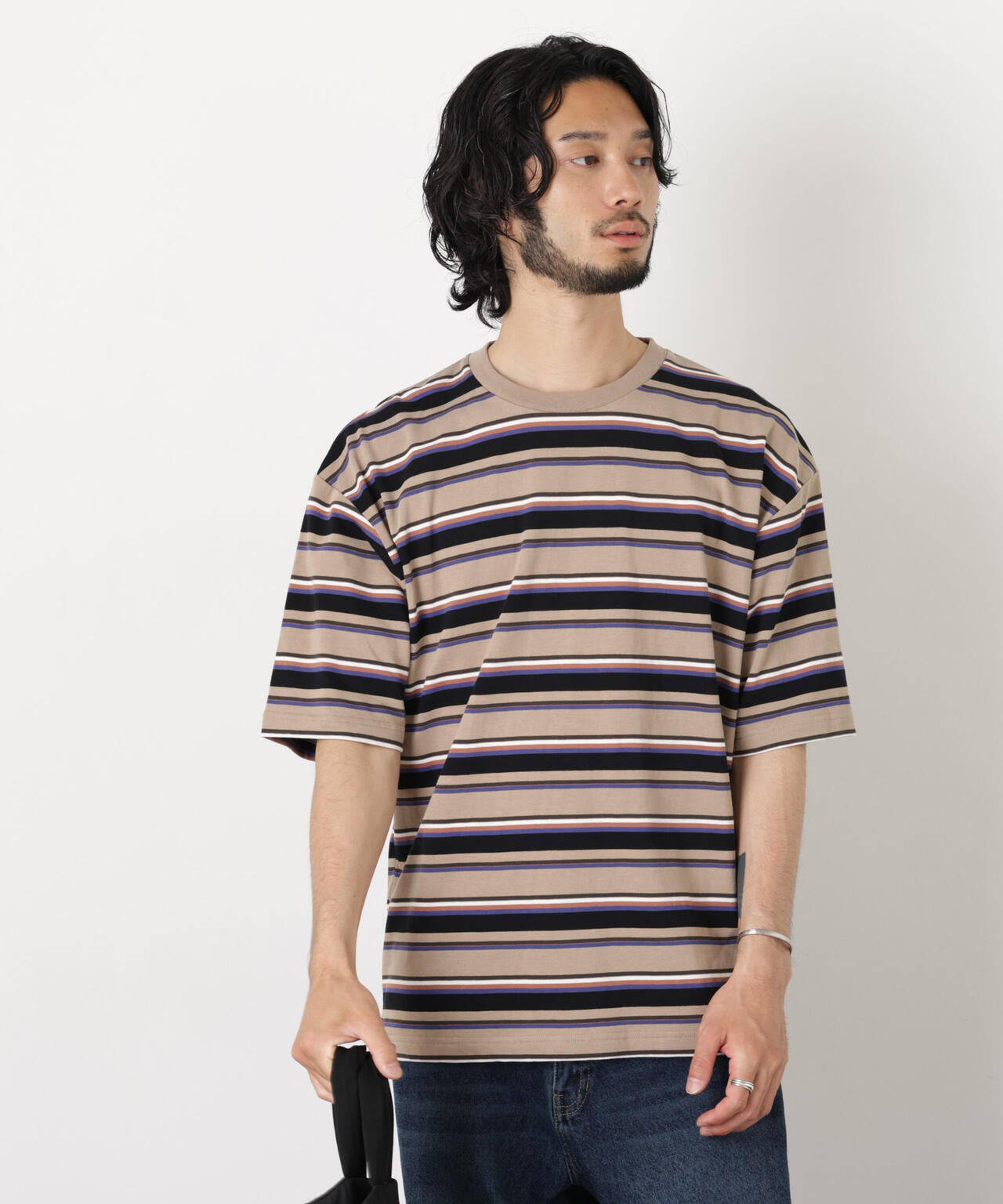 コーマコットンランダムボーダーTシャツ 6726124223