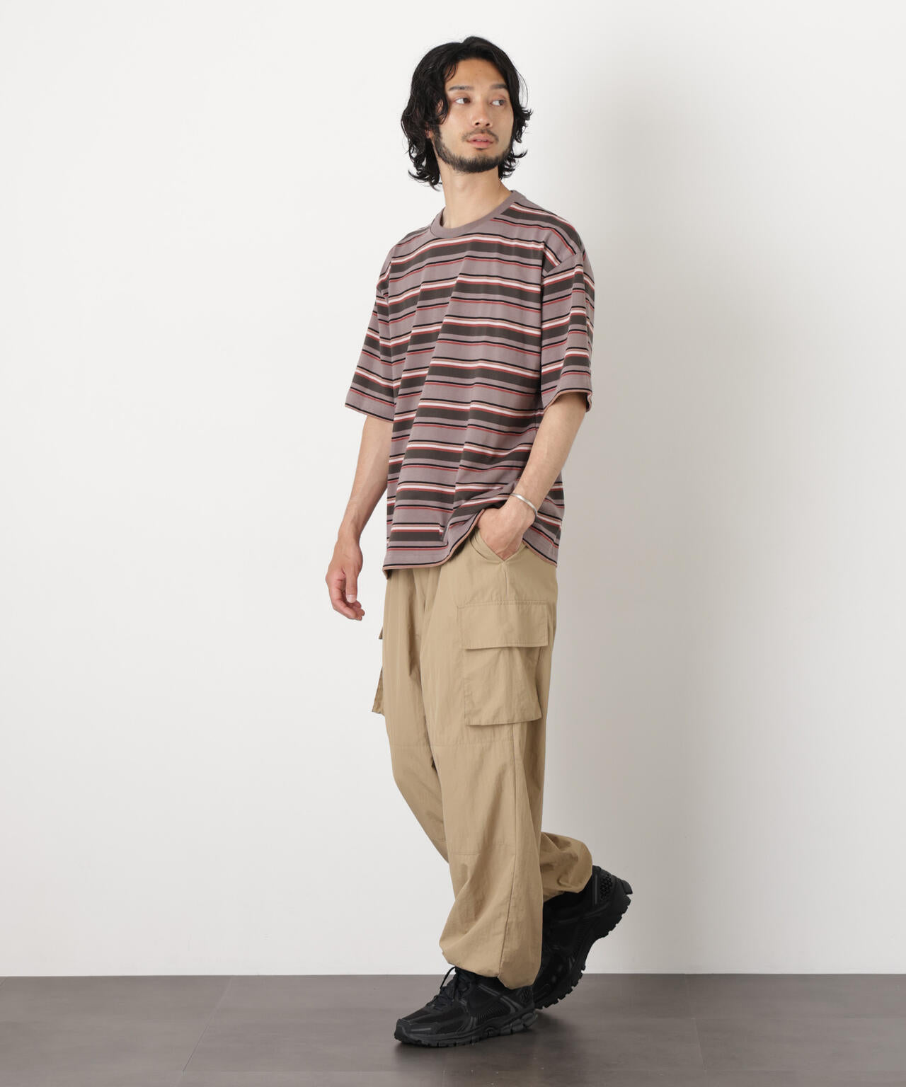 コーマコットンランダムボーダーTシャツ 6726124223