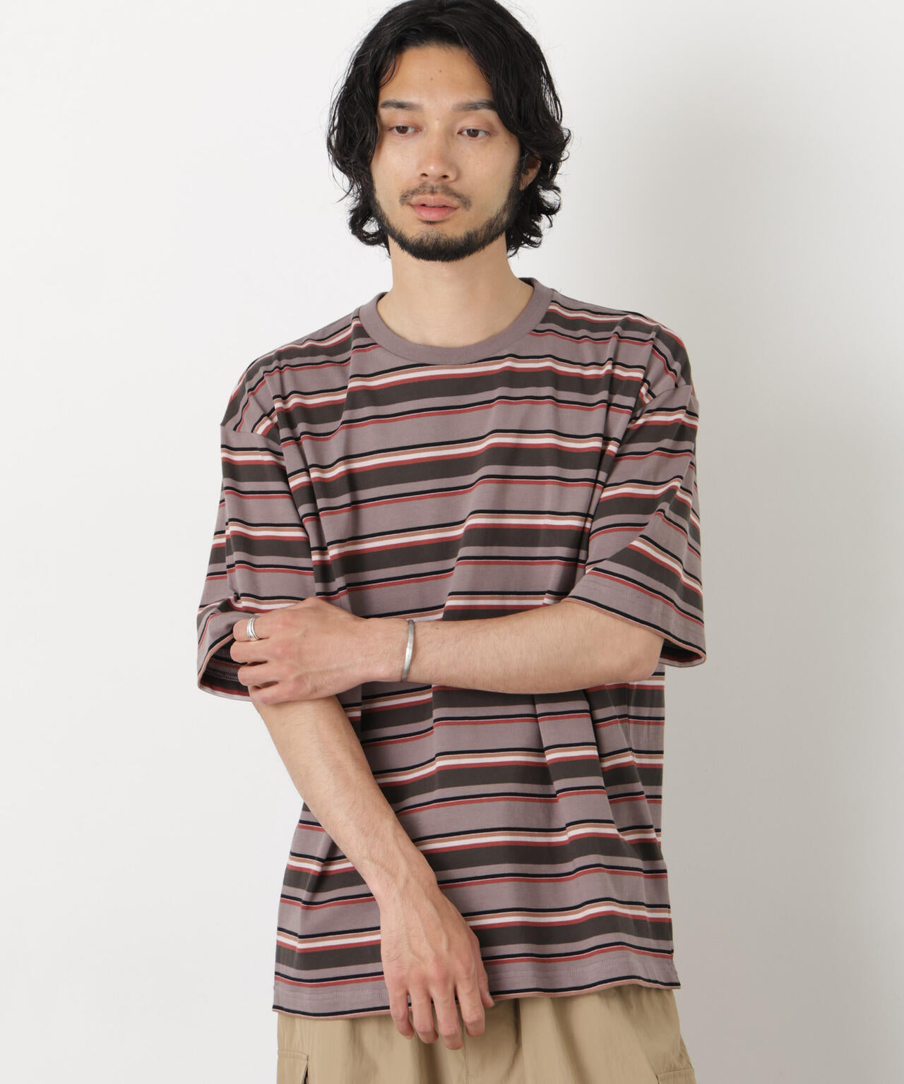 コーマコットンランダムボーダーTシャツ 6726124223