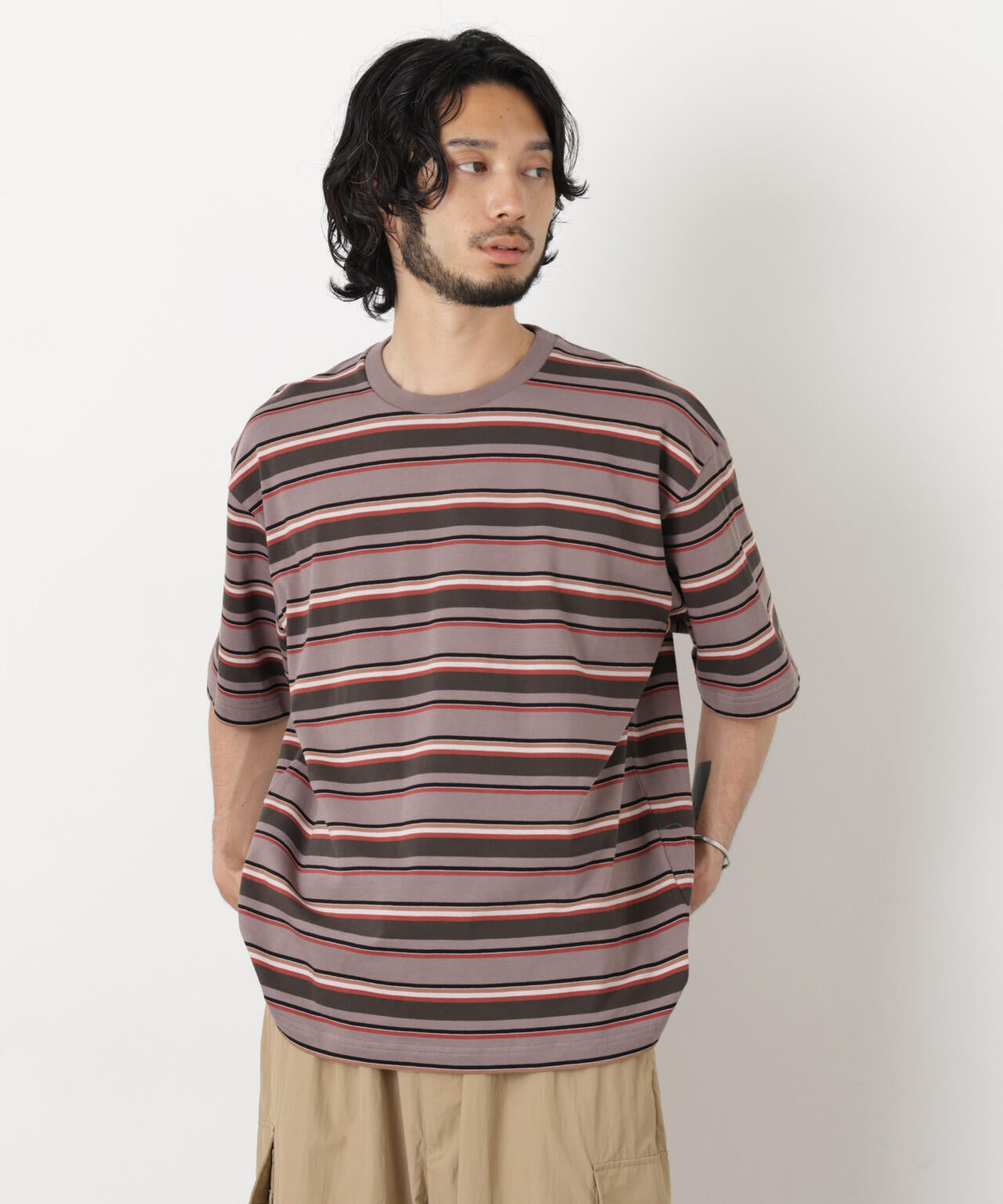 コーマコットンランダムボーダーTシャツ 6726124223