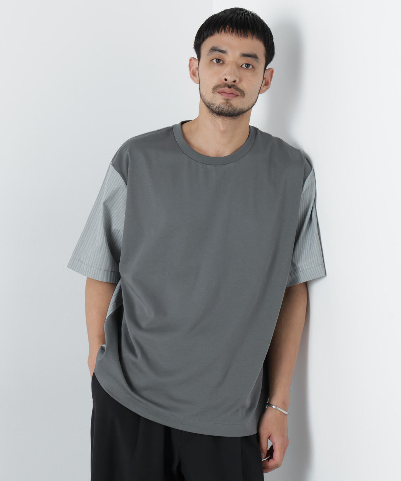 スムース布帛ドッキングTシャツ 半袖 6726124229
