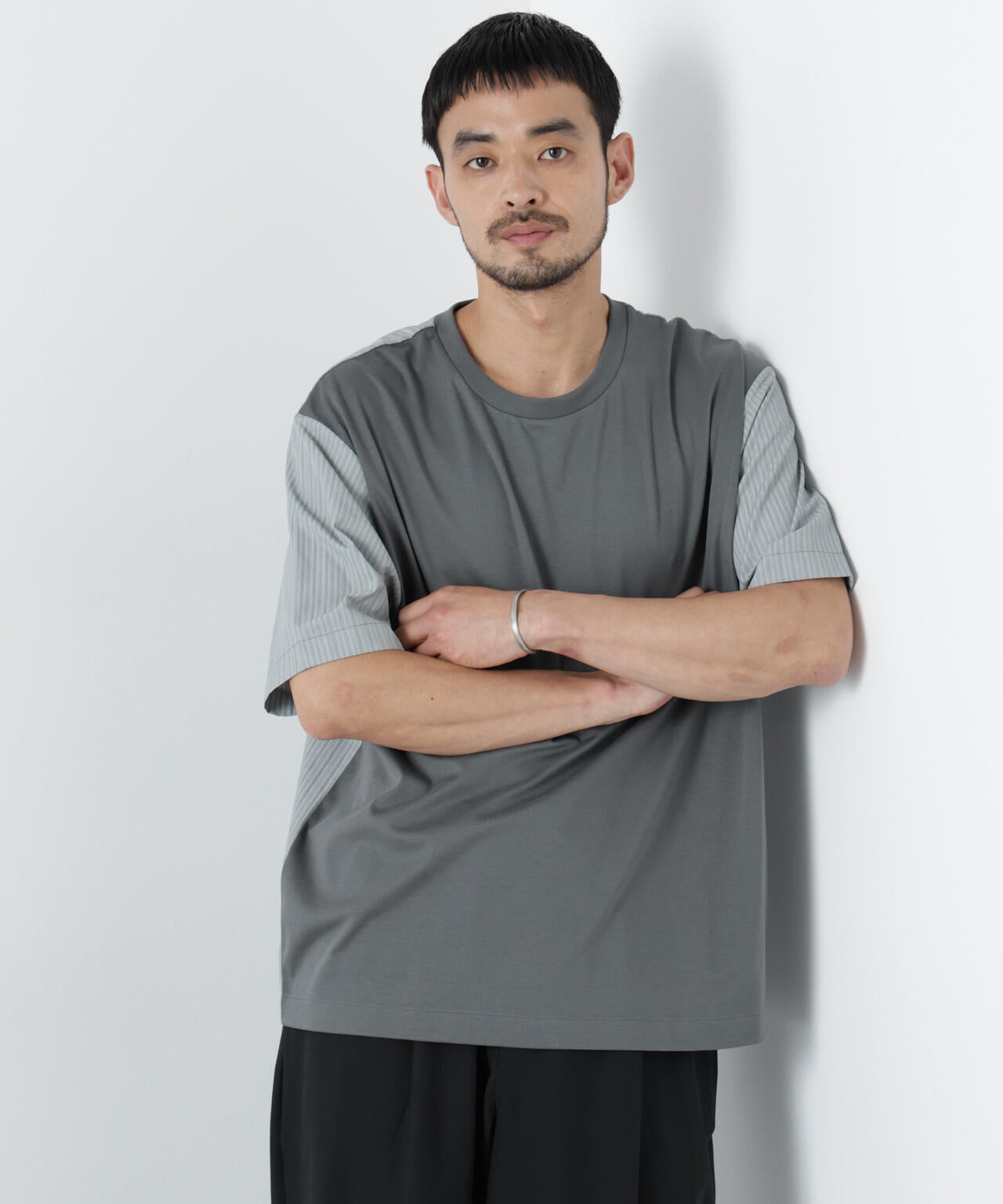スムース布帛ドッキングTシャツ 半袖 6726124229