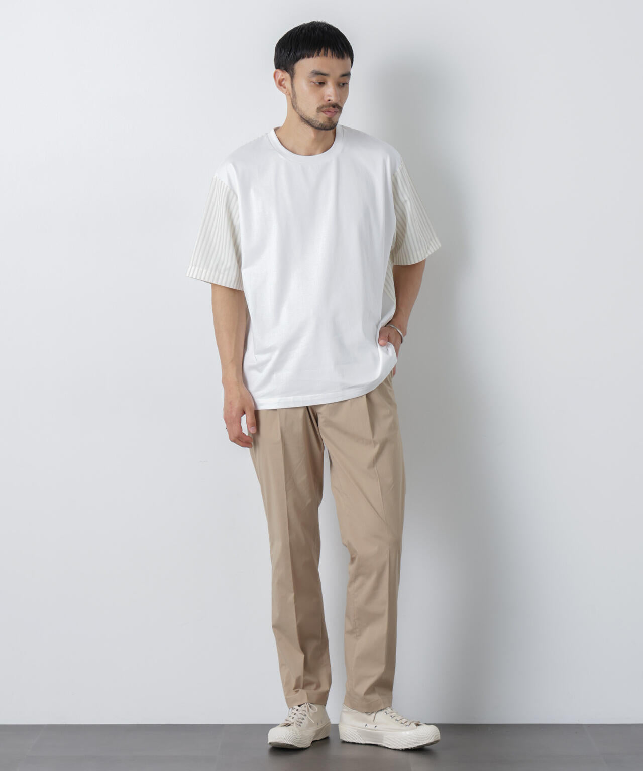 スムース布帛ドッキングTシャツ 半袖 6726124229