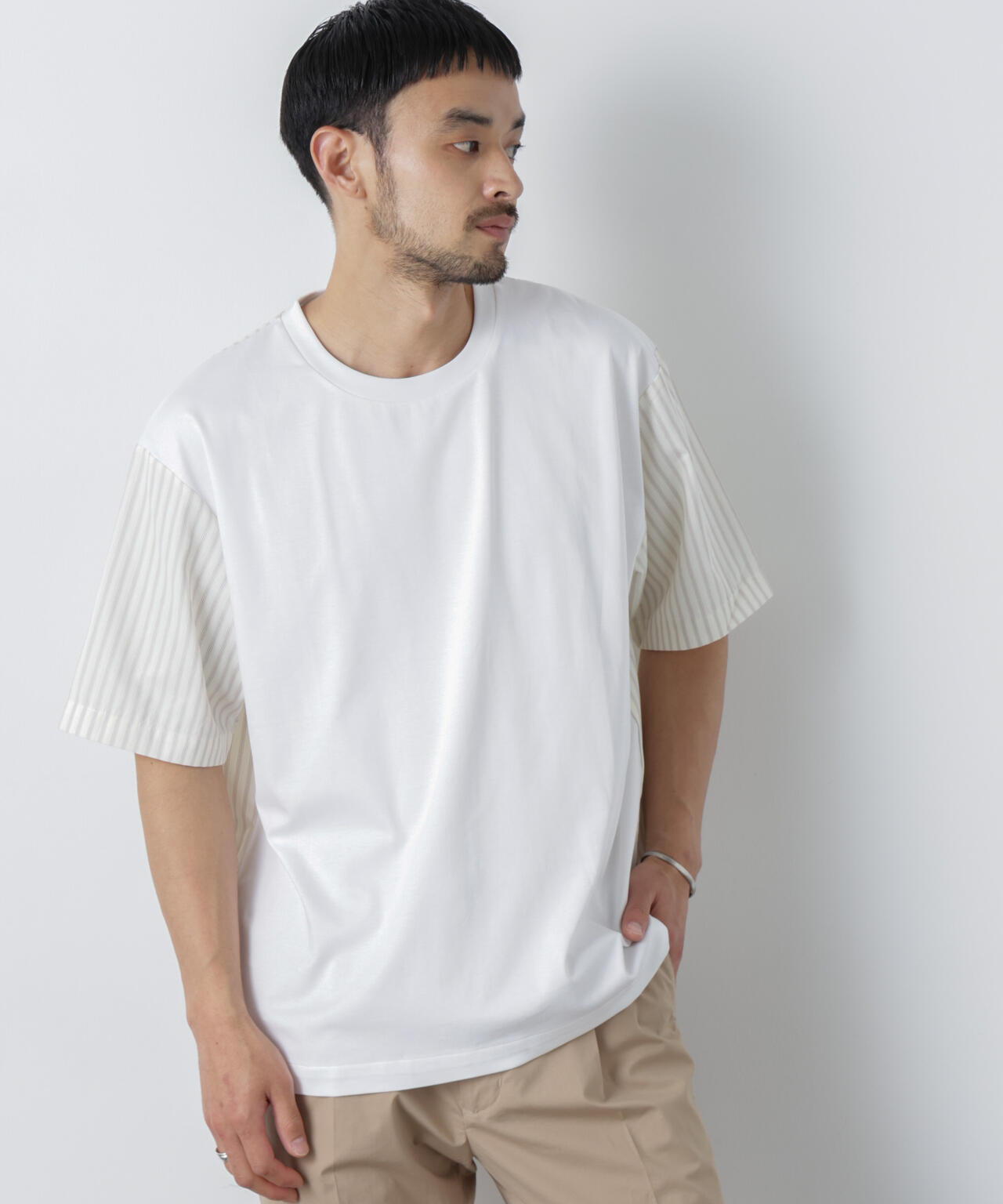 スムース布帛ドッキングTシャツ 半袖 6726124229