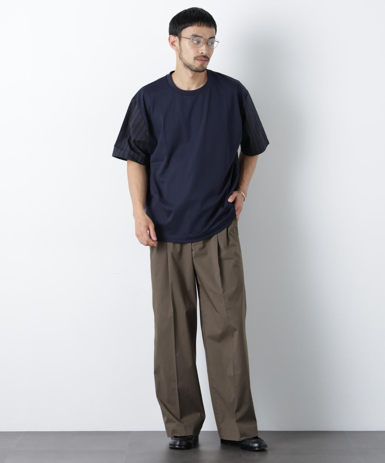 スムース布帛ドッキングTシャツ 半袖 6726124229