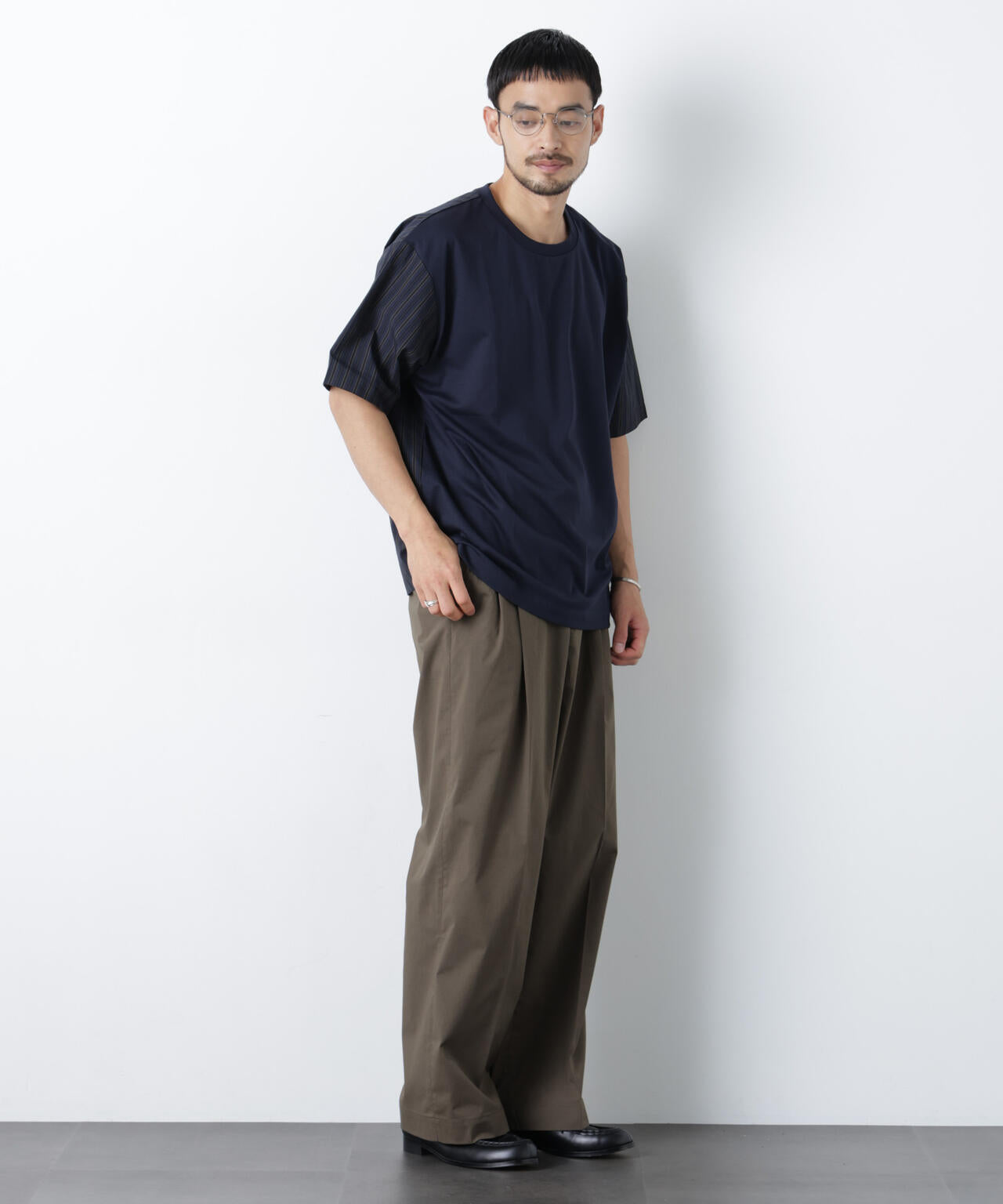 スムース布帛ドッキングTシャツ 半袖 6726124229