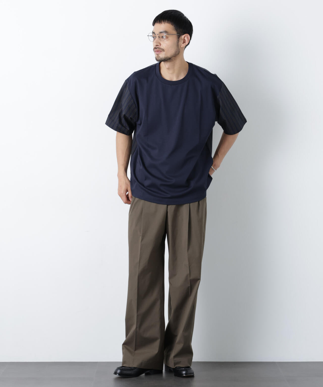 スムース布帛ドッキングTシャツ 半袖 6726124229