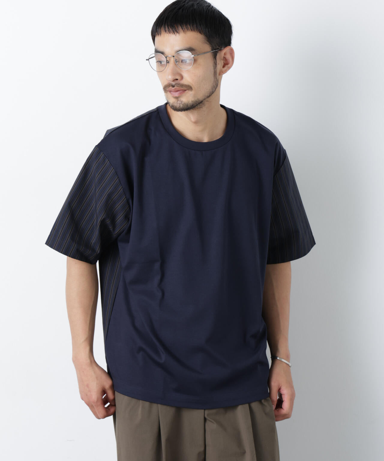 スムース布帛ドッキングTシャツ 半袖 6726124229