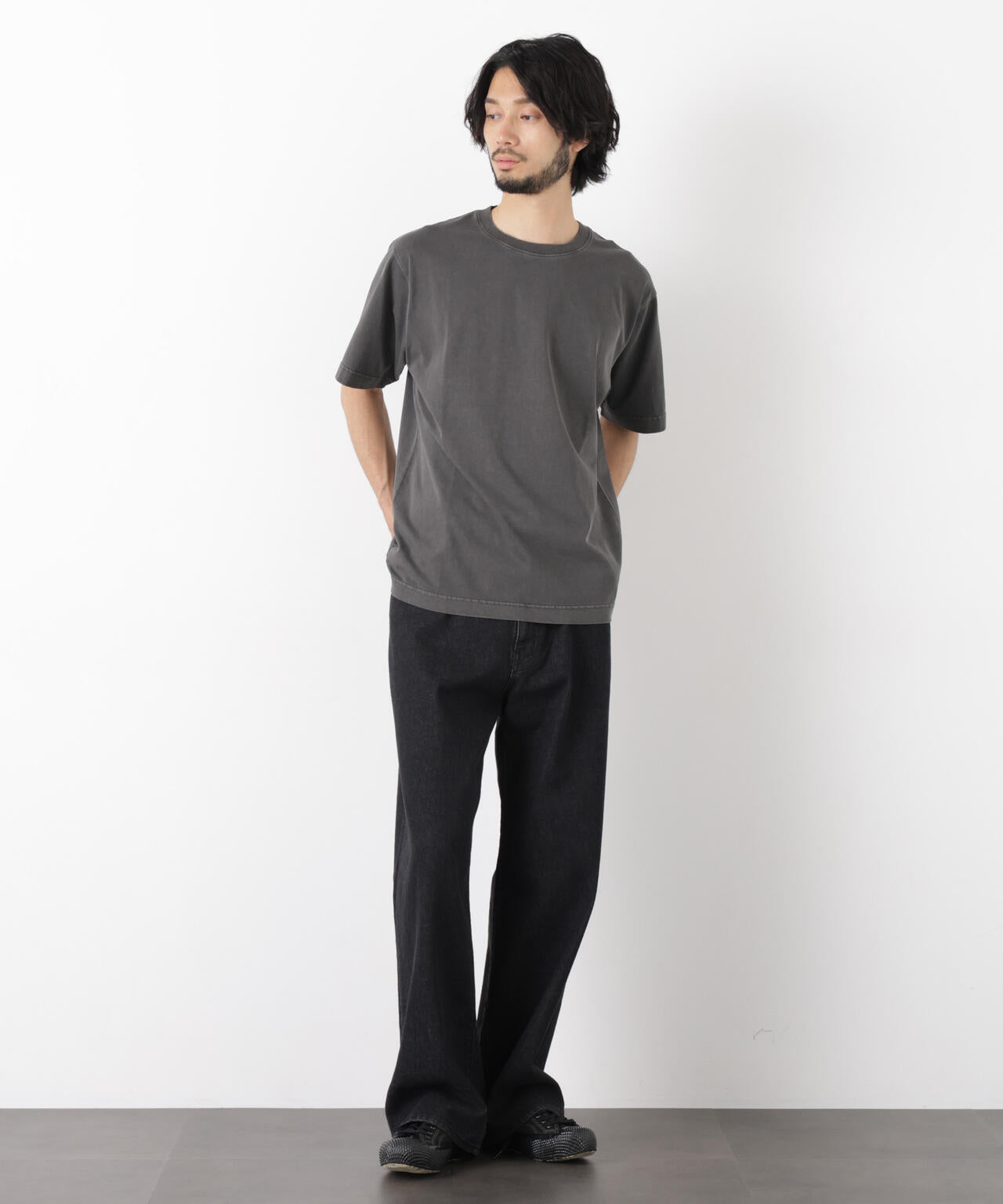 流経ユニフォーム 半袖　Oサイズ　グレー オーバーダイ フェードTシャツ 半袖