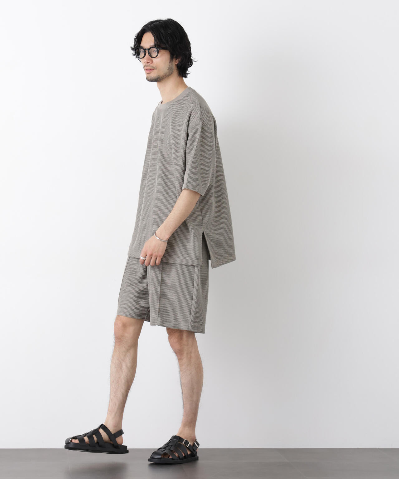 クロノス　長袖カットソー ショートパンツ　セットアップ ジャガードニットソーショートパンツ（セットアップ可）