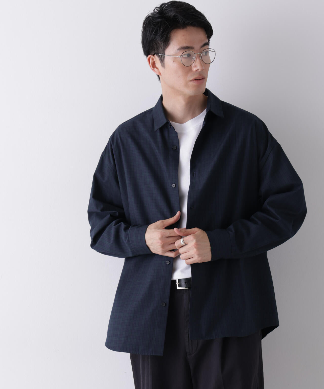 ビッグドレープチェックシャツ 長袖 6726220212
