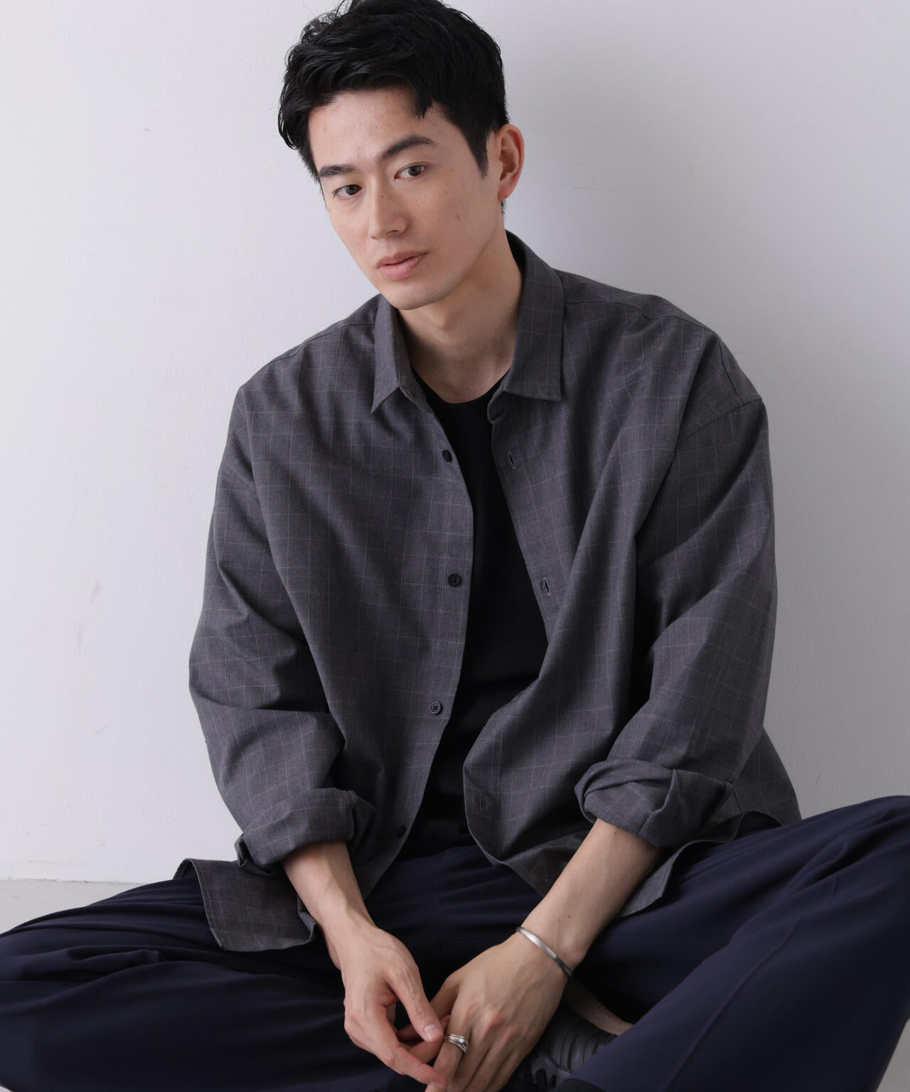 ビッグドレープチェックシャツ 長袖 6726220212