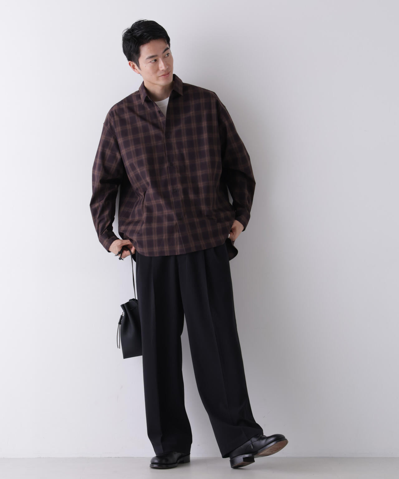ビッグドレープチェックシャツ 長袖 6726220212