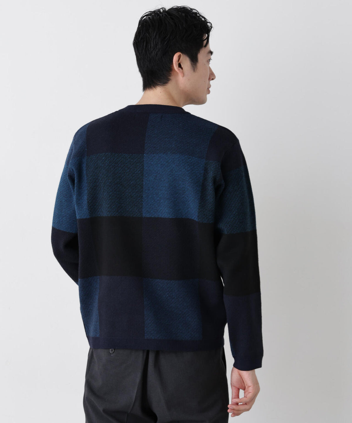 ブロックチェッククルーネックニット 6726222203