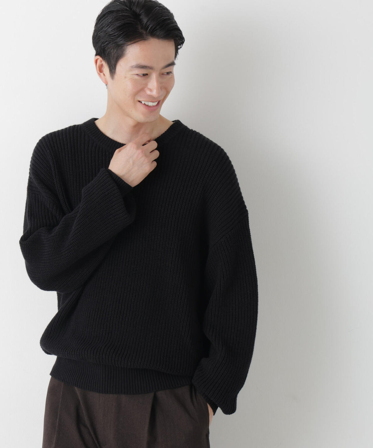 WEB限定/ワイドフィット畔編クルーネックニット 6726222227