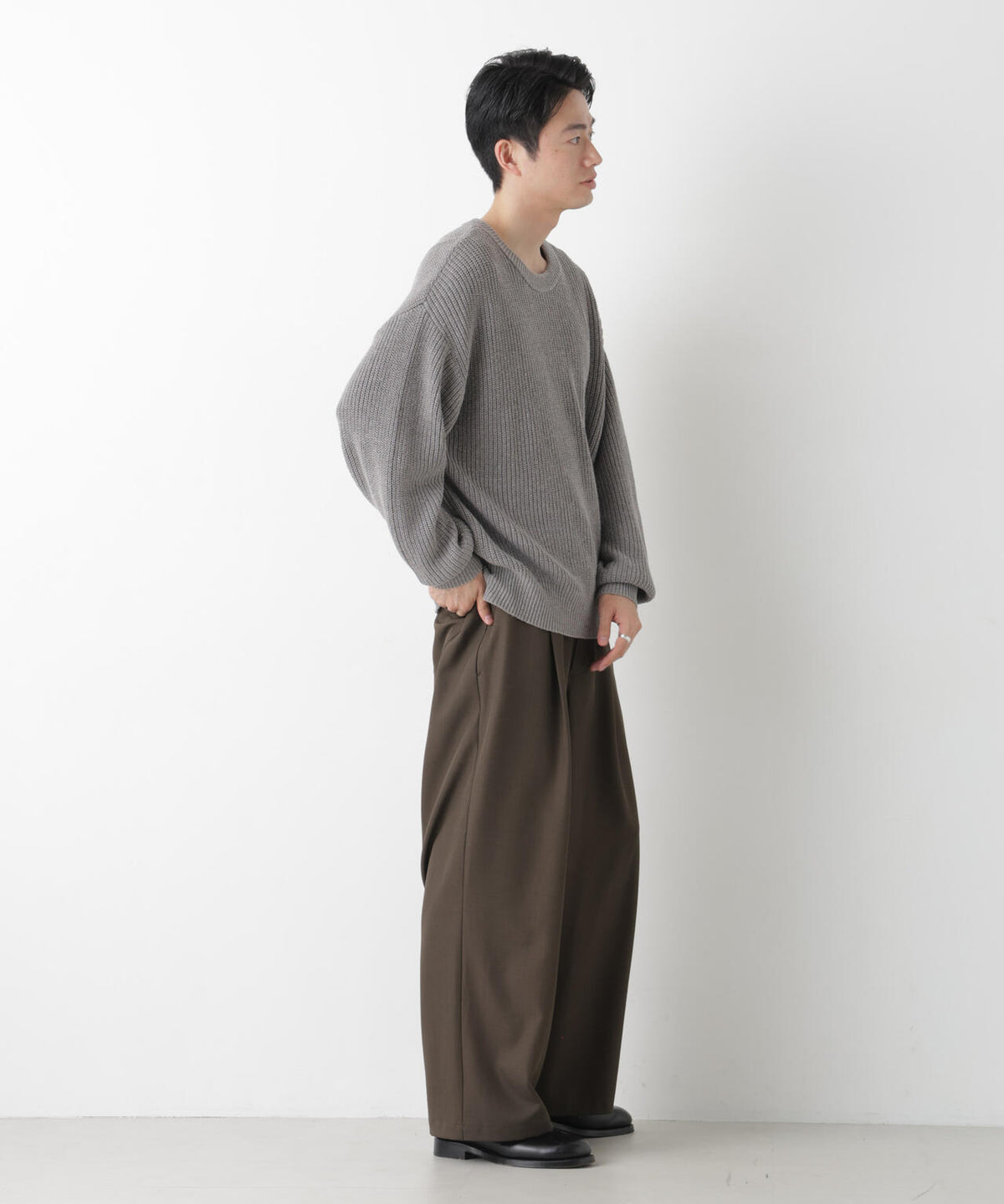 WEB限定/ワイドフィット畔編クルーネックニット 6726222227