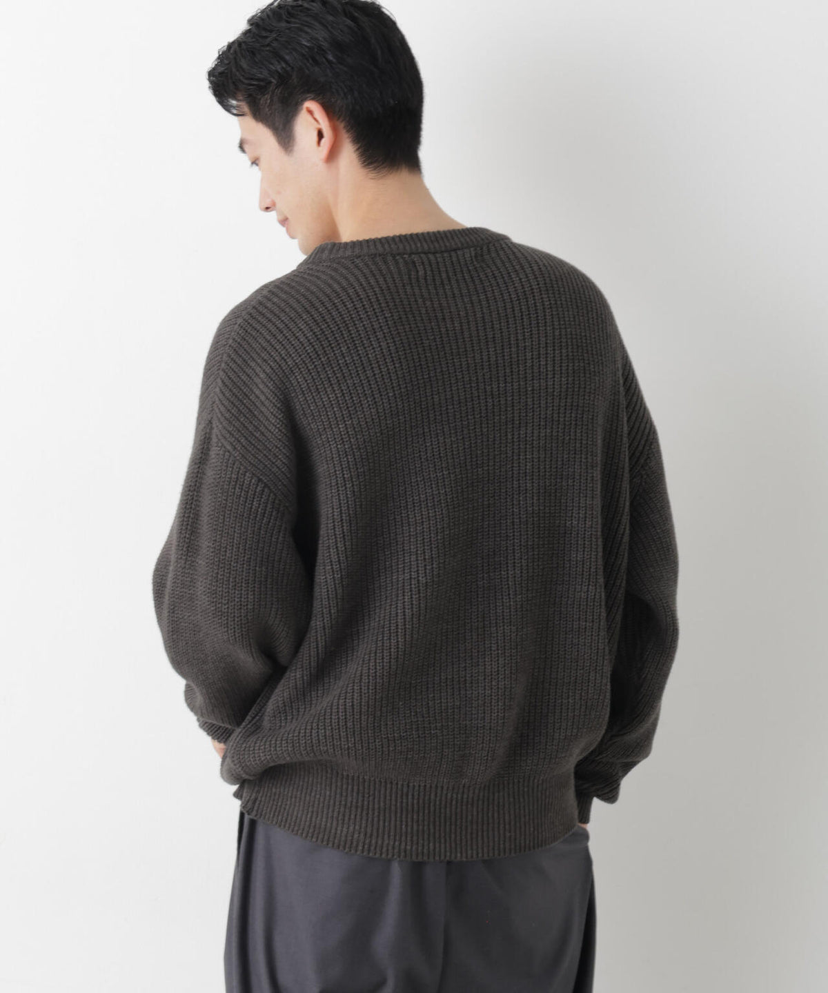 WEB限定/ワイドフィット畔編クルーネックニット 6726222227