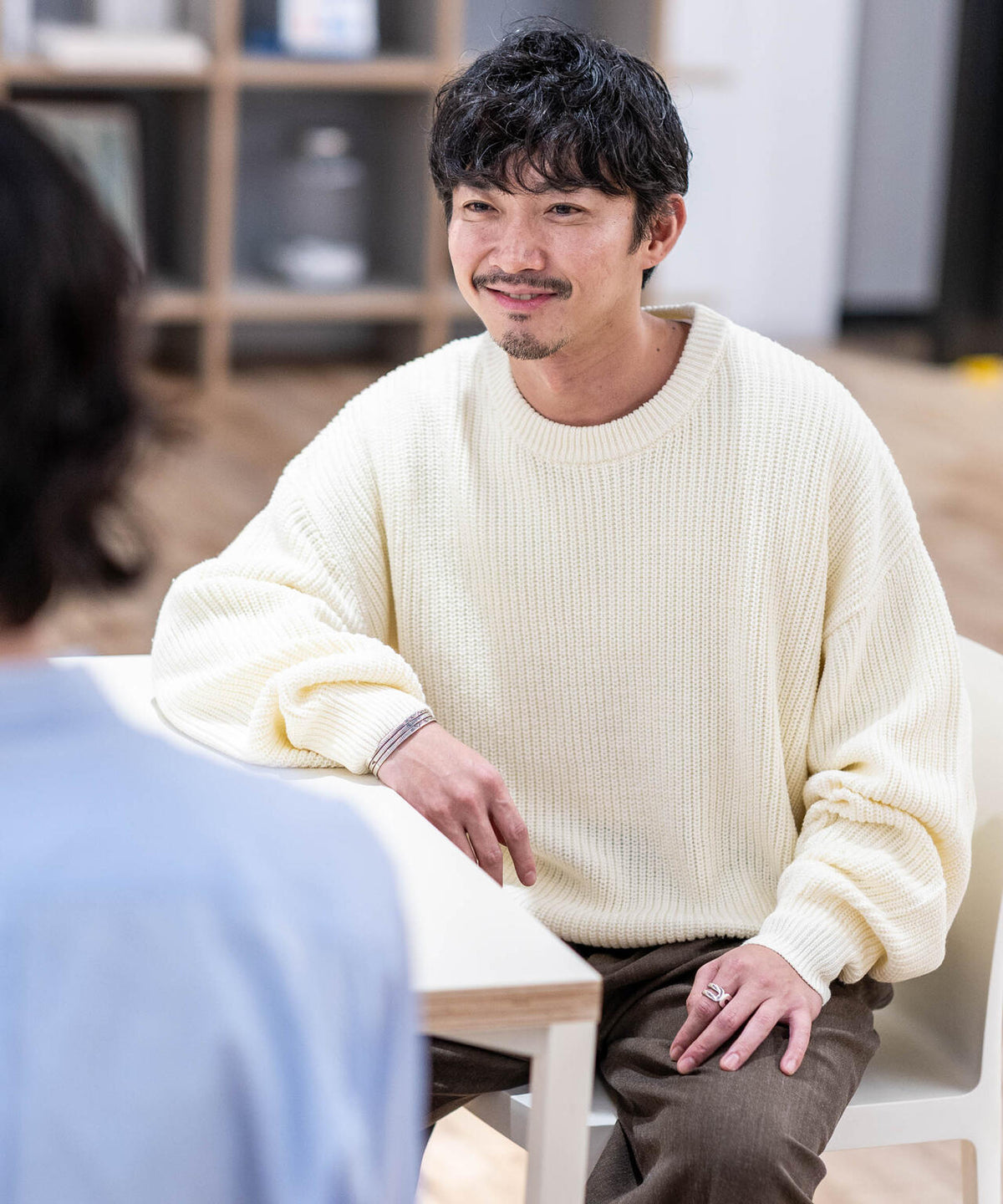 WEB限定/ワイドフィット畔編クルーネックニット 6726222227