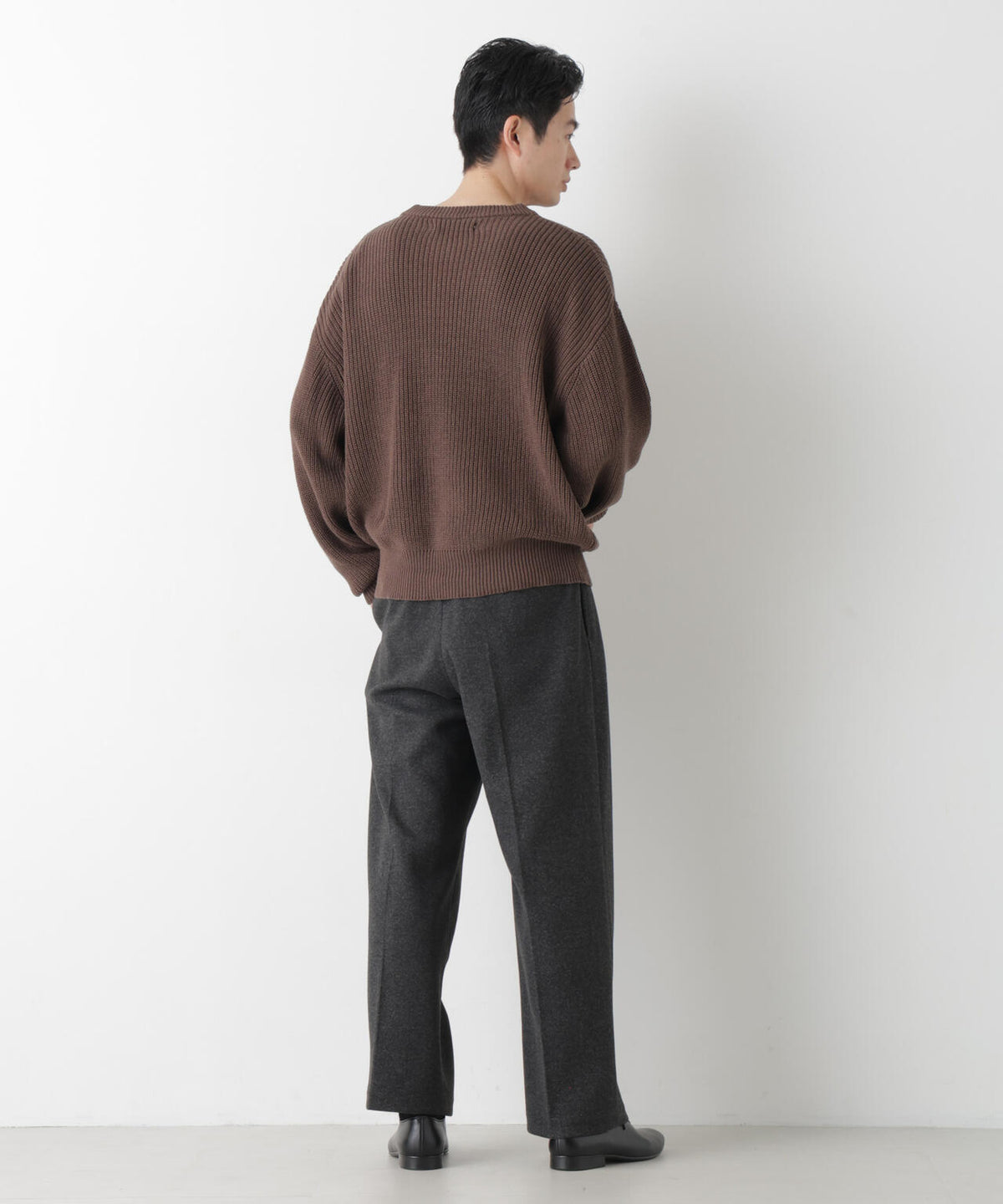 WEB限定/ワイドフィット畔編クルーネックニット 6726222227