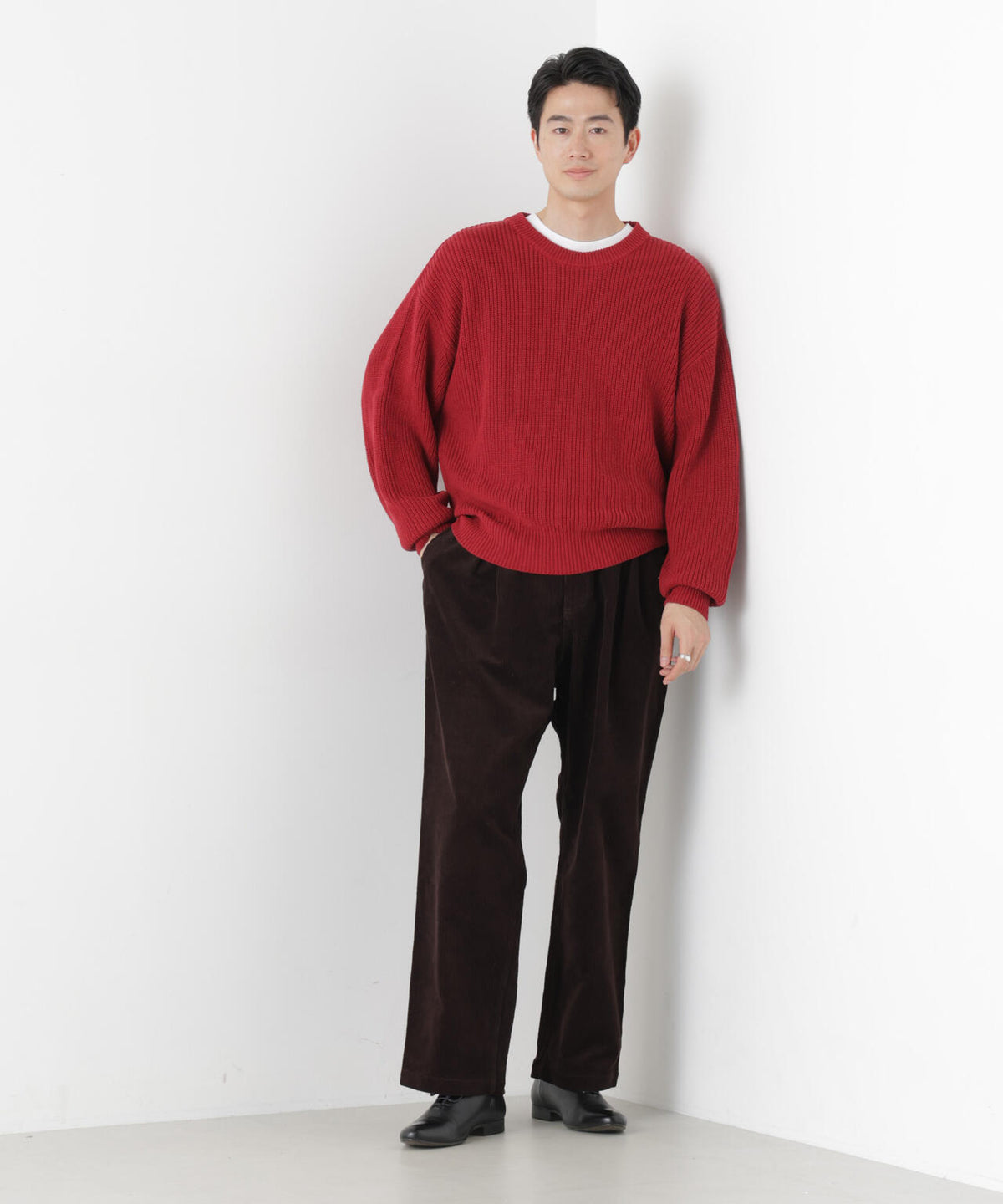 WEB限定/ワイドフィット畔編クルーネックニット 6726222227