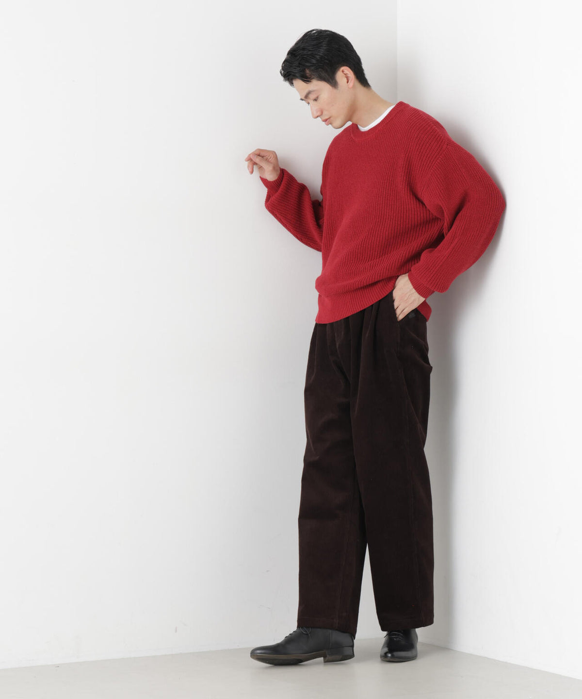 WEB限定/ワイドフィット畔編クルーネックニット 6726222227