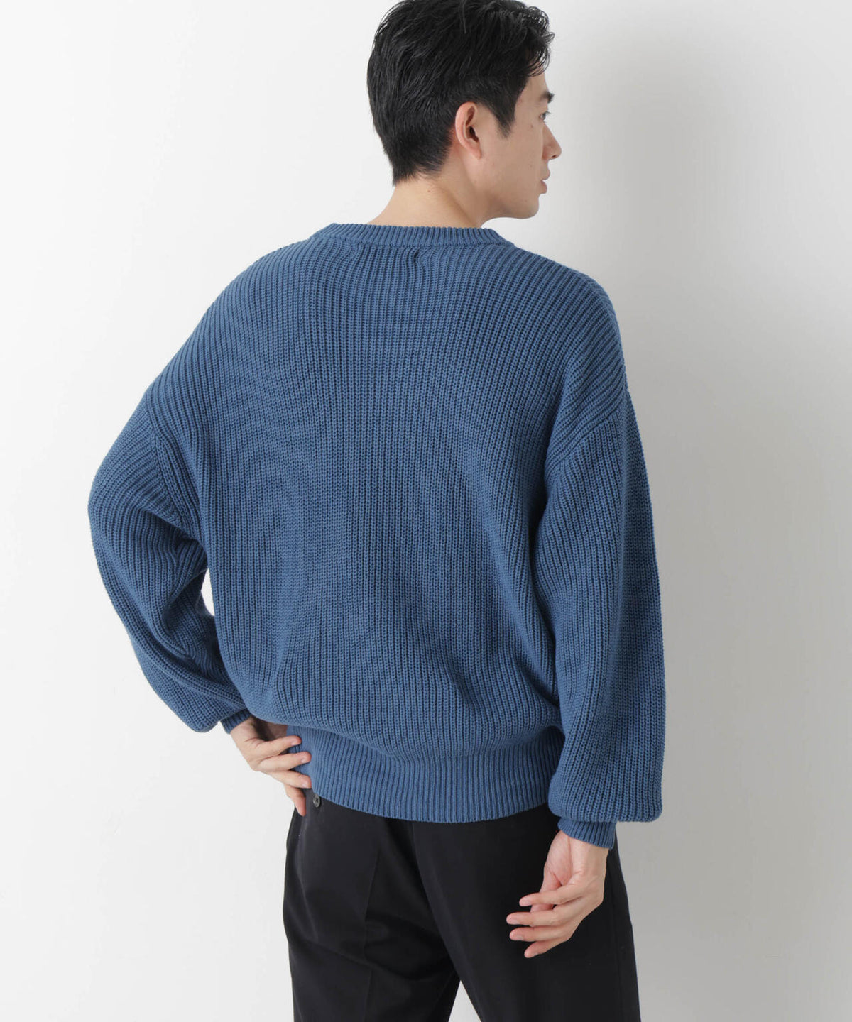 WEB限定/ワイドフィット畔編クルーネックニット 6726222227