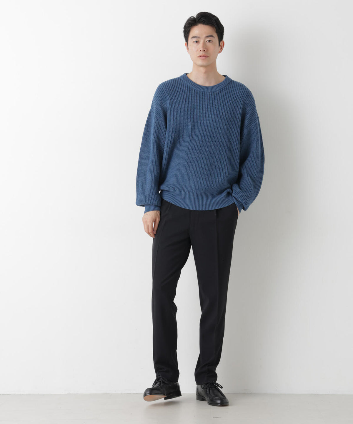 WEB限定/ワイドフィット畔編クルーネックニット 6726222227