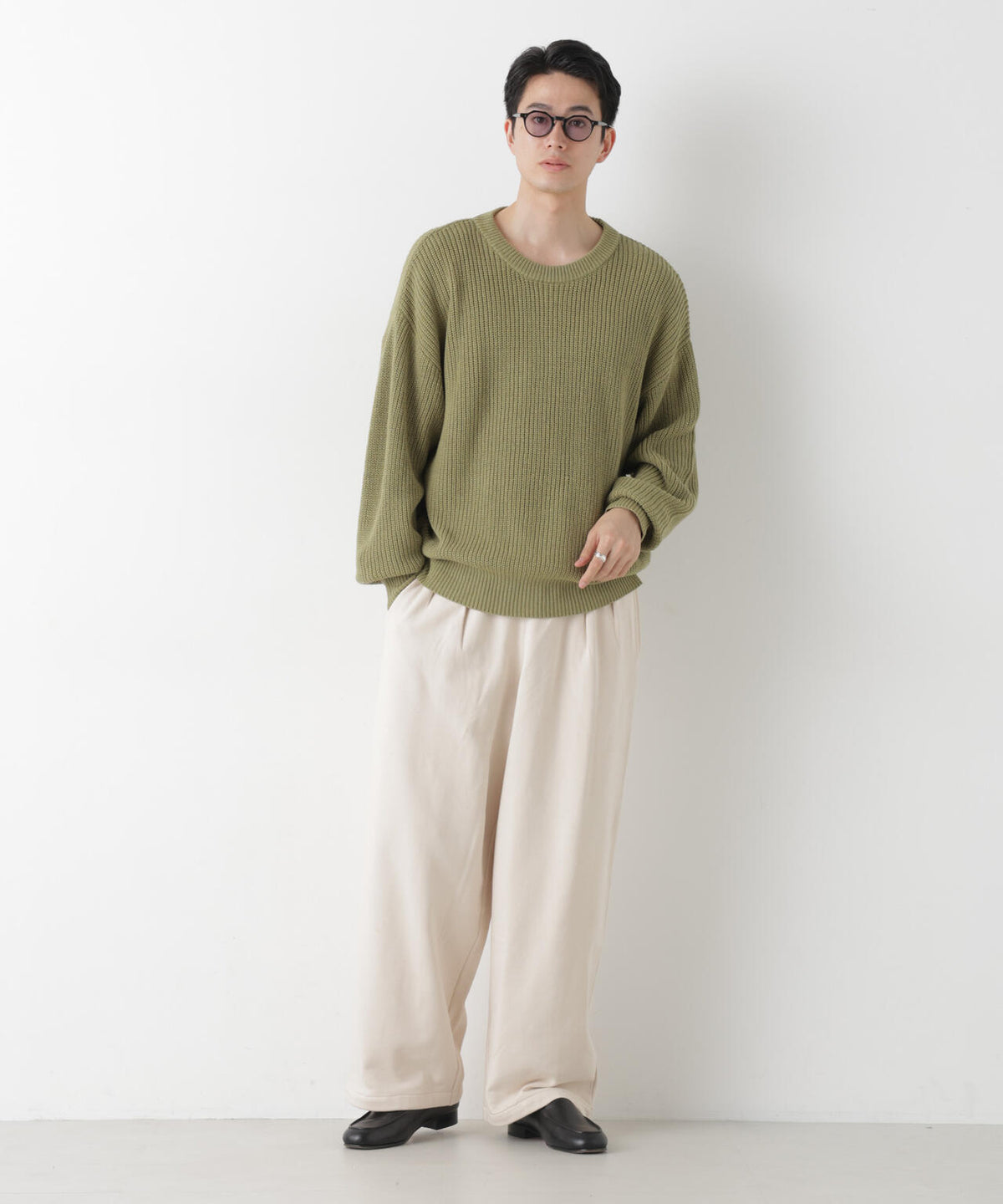 WEB限定/ワイドフィット畔編クルーネックニット 6726222227