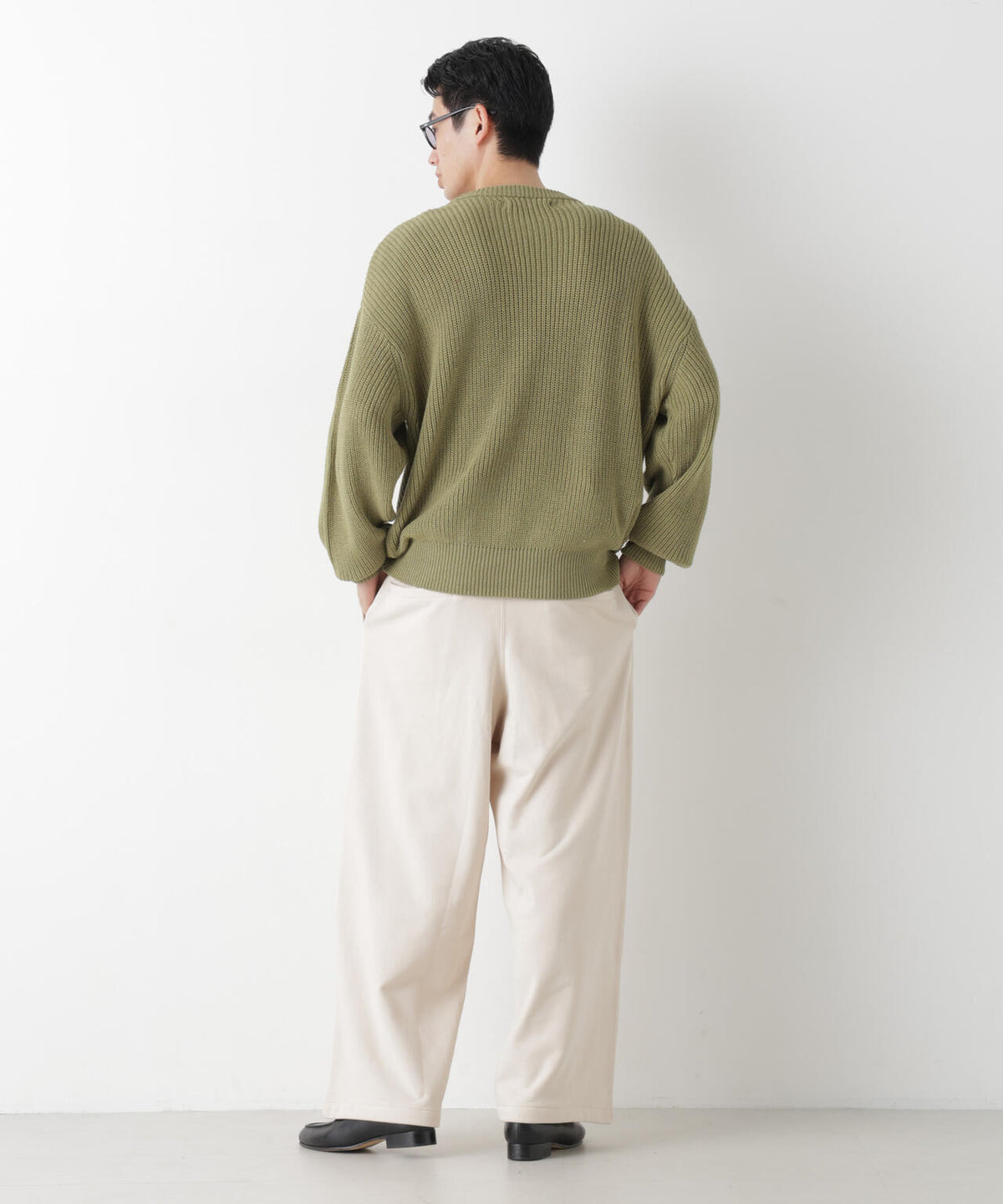 WEB限定/ワイドフィット畔編クルーネックニット 6726222227