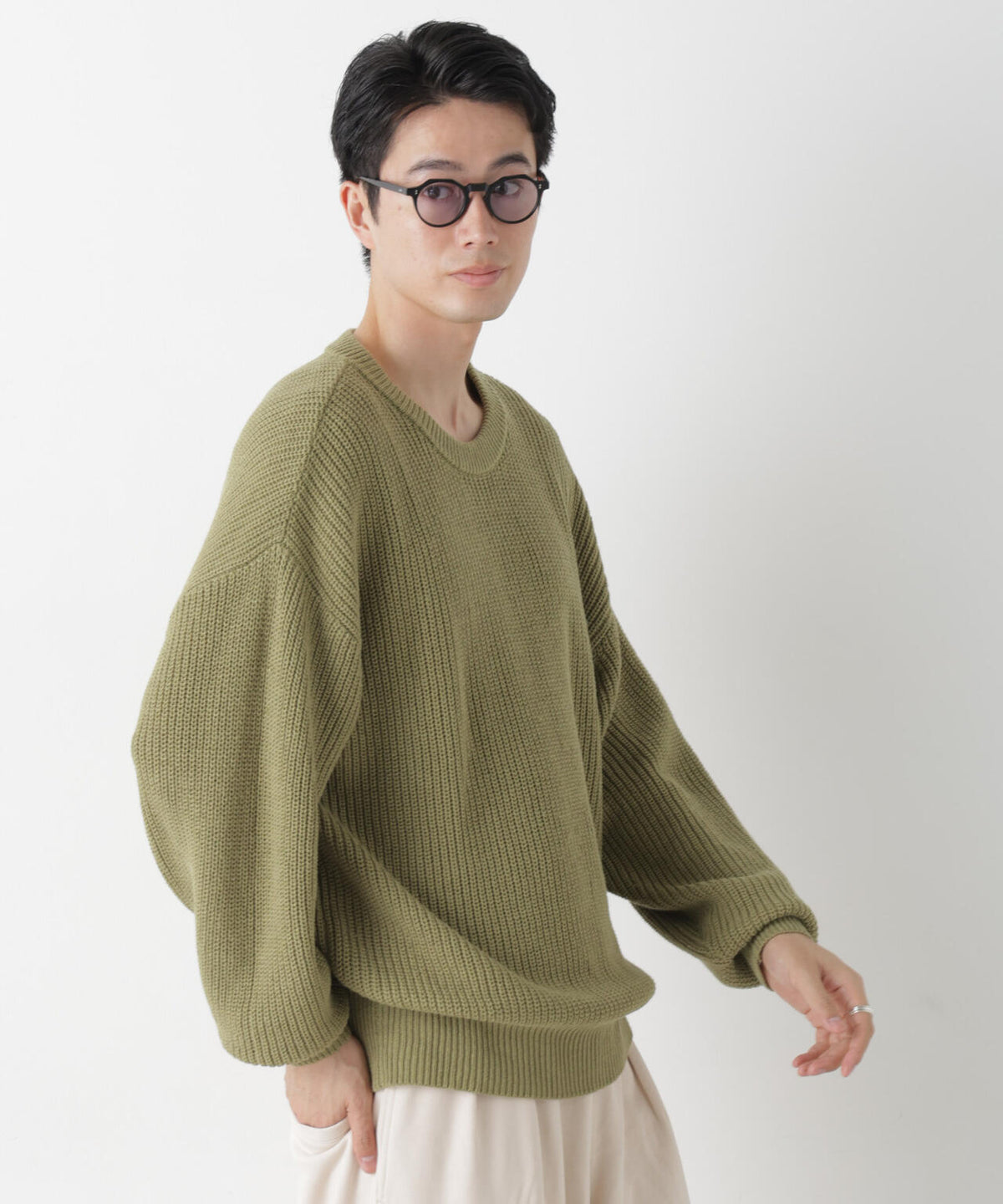 WEB限定/ワイドフィット畔編クルーネックニット 6726222227