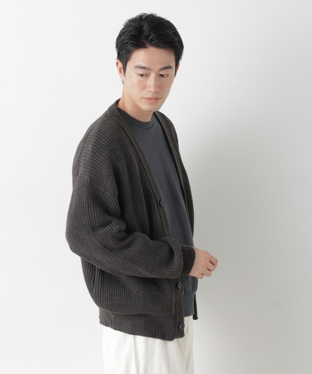 WEB限定/ワイドフィット畔編カーディガン 6726222228