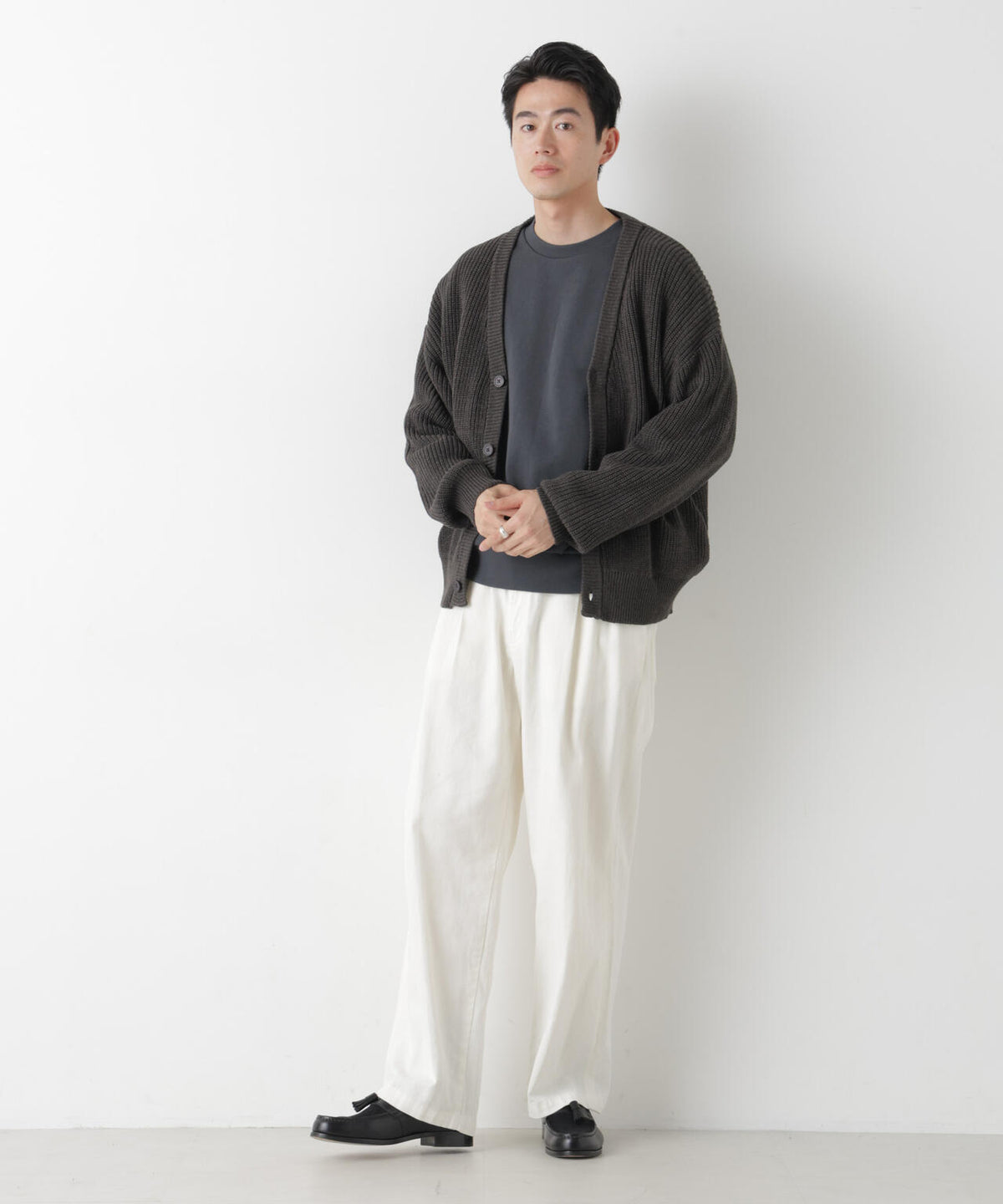 WEB限定/ワイドフィット畔編カーディガン 6726222228