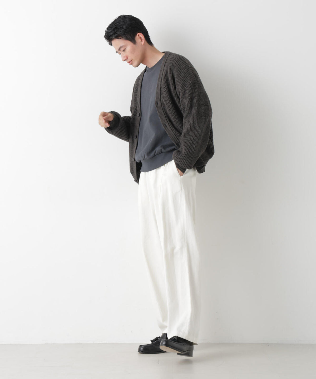 WEB限定/ワイドフィット畔編カーディガン 6726222228