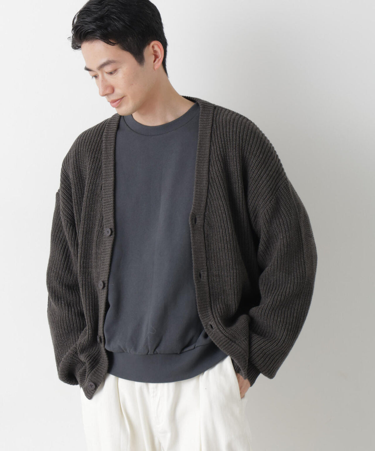 WEB限定/ワイドフィット畔編カーディガン 6726222228