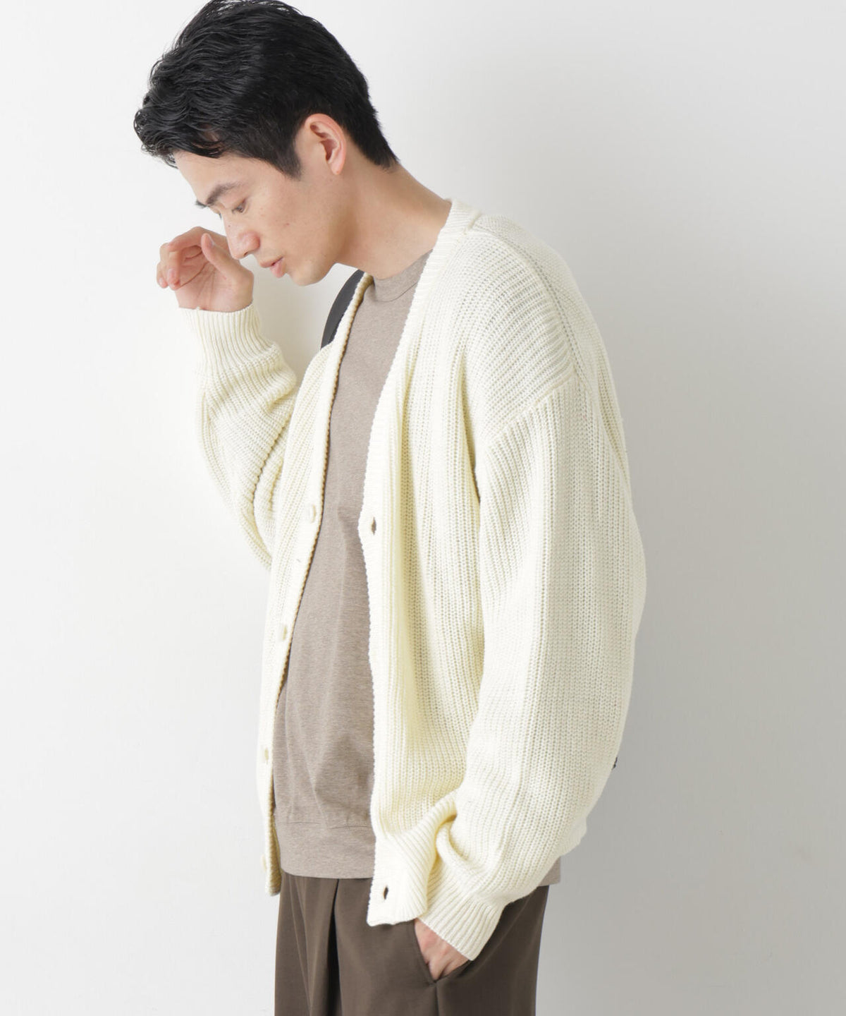 WEB限定/ワイドフィット畔編カーディガン 6726222228